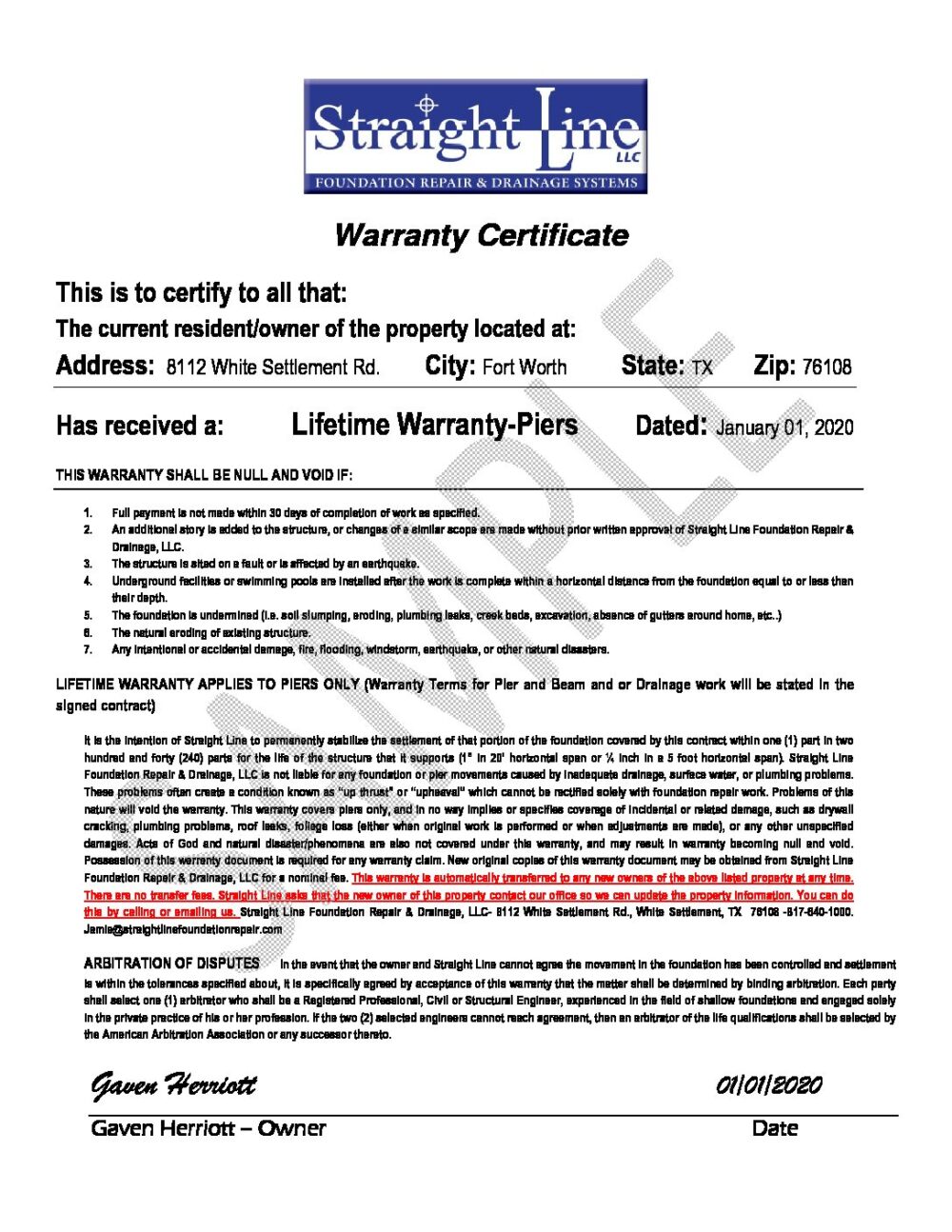 Warranty Information Straight Line Foundation Repair